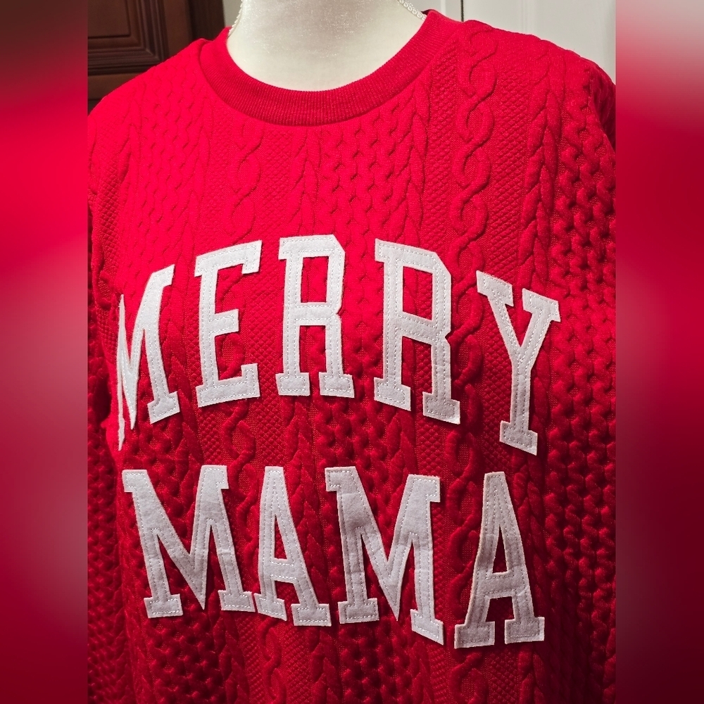 Simply Southern Red "Merry Mama" Sweater Sweatshirt - Picture 7 of 12
